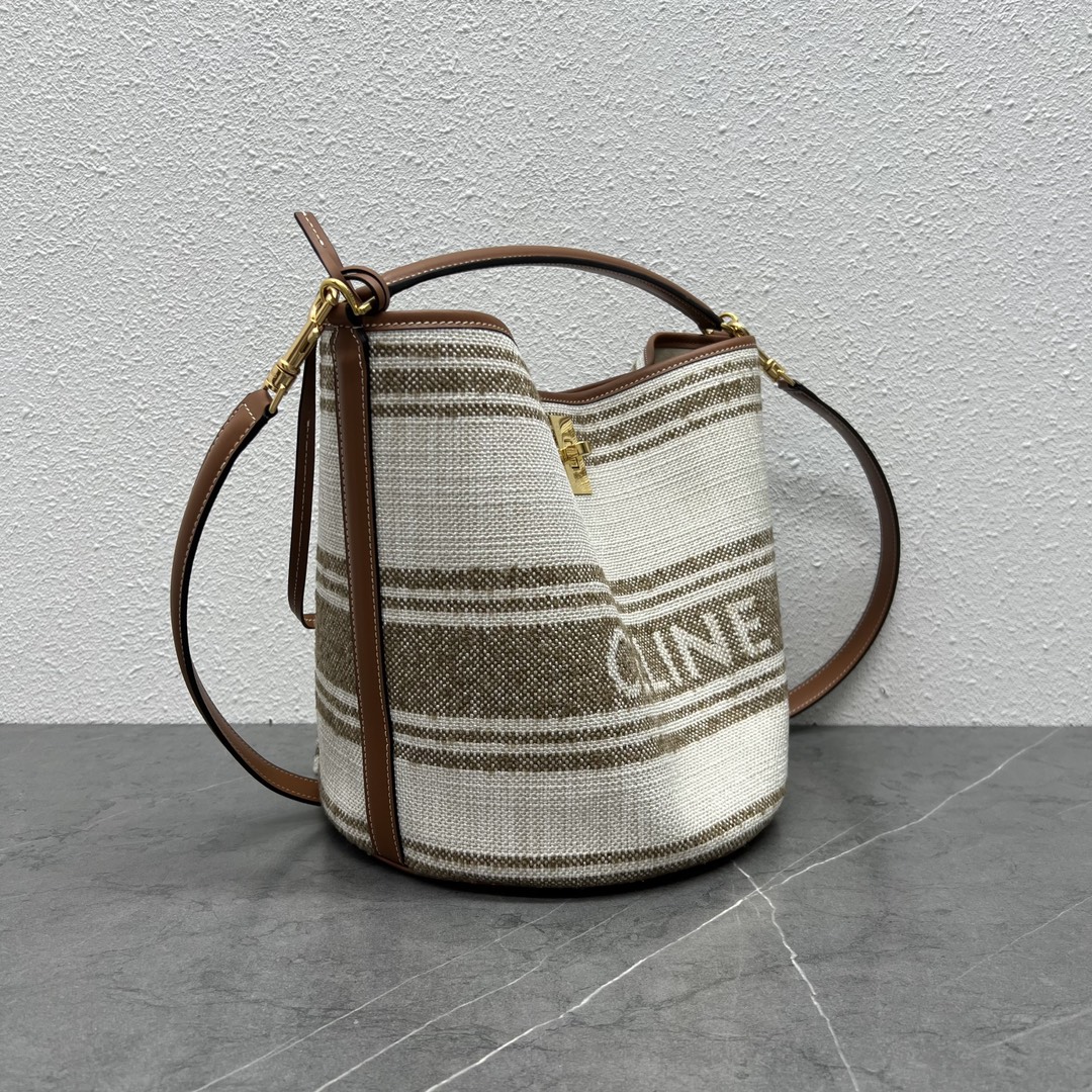 Celine Bucket 16 Smooth Calfskin Canvas Handbag Shoulder Bag Tan 195573